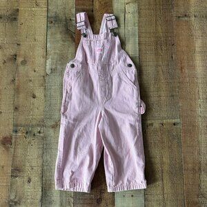 Key vintage Girls Size 2T Pink and white striped train conductor overalls